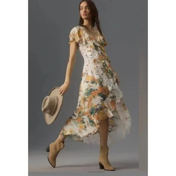 NWT Anthropologie Boho Floral Fairy Lace Dress SZ 4 - Picture 1 of 11